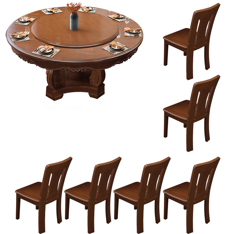Ensemble de table à découper moderne en bois massif, H 29,7 po x L 51 po x l 51 po, 7 pièces : table, 6 chaises