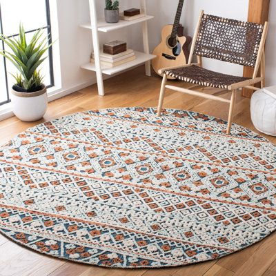 Hand Tufted Wool/Cotton Geometric Rug in Orange/Blue