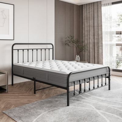 Metal Platform Bed Frame, Victorian Style Headboard/Footboard/Under Bed Storage/No Box Spring Needed/Full Size Black