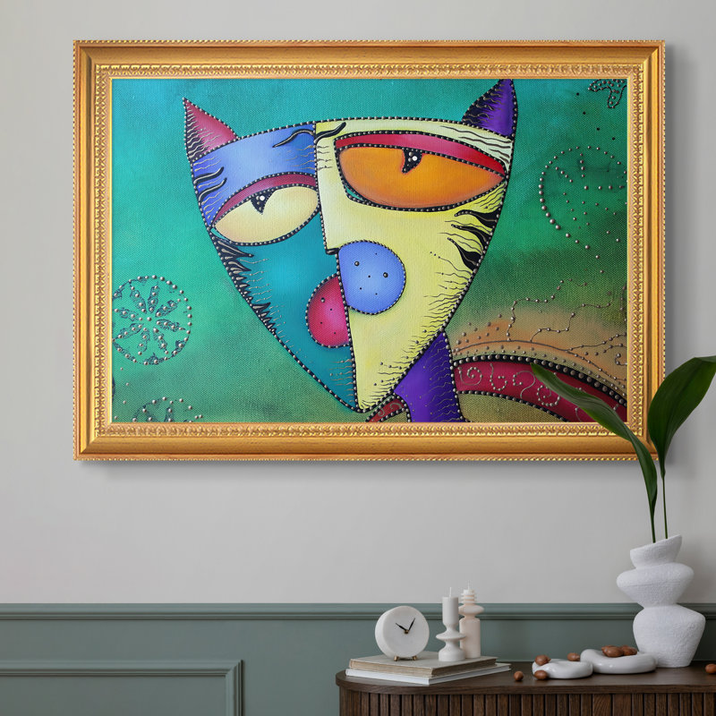 Celestial Cat-Laura Barbosa-Toile encadrée sur mesure, Format intérieur 20 po x 28 po, Toile avec cadre, Or florentin perlé