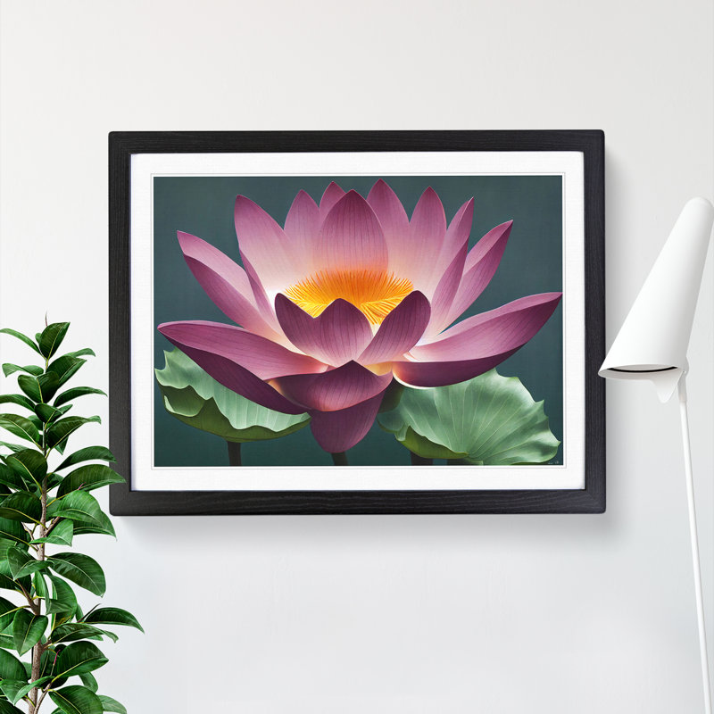 Breathtaking Lotus Flower - Single Picture Frame Print, 46cm H x 64cm W x 2cm D, Black Framed