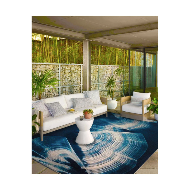 Tapis décoratif bleu et tapis lavable, Rectangle 5' x 8'