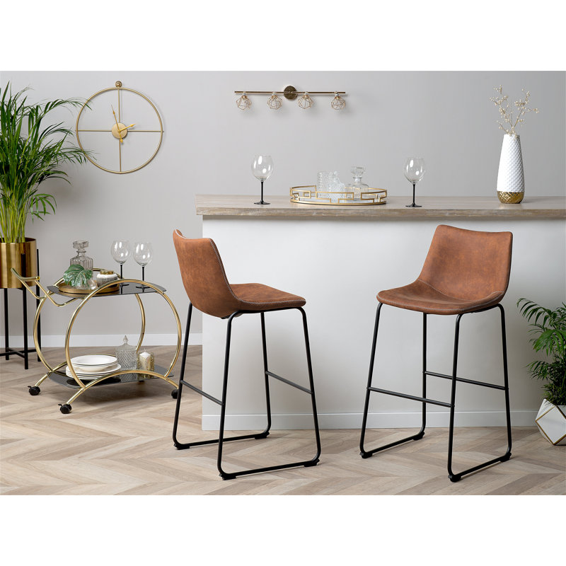 Mateyka Upholstered Counter Stool with Metal Frame, Brown