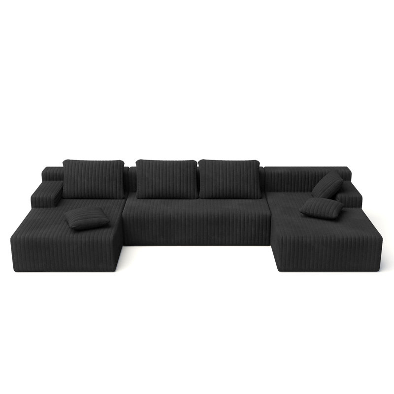 Canapé modulaire en forme de L de Boneless, Velours côtelé noir