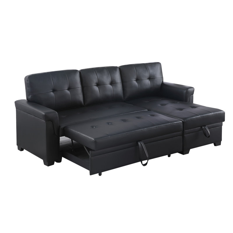 Canapé-lit modulaire réversible en cuir Vegan, Similicuir noir