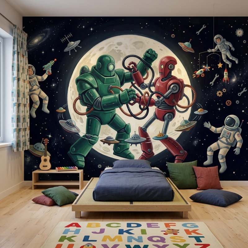Décoration murale Mid Mid Century Modern, 140 po x 108 po, Peler et coller