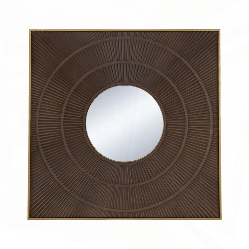 Miroir carré sculpté à motif plissé, Brun