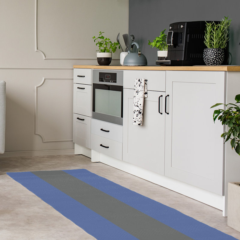 Tapis à rayures bleu/gris, Tapis de couloir 2 pi 6 po x 8 pi