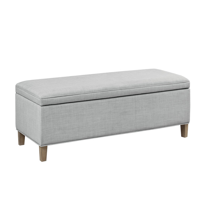 Caymus Light Grey Fabric Rectangular Storage Bench with Solid Wood Legs