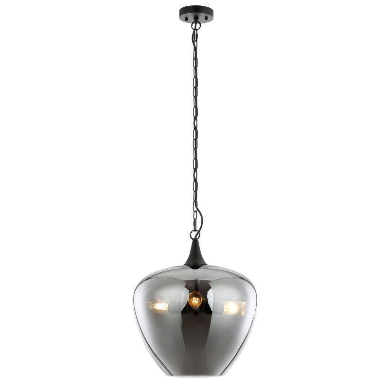 Luminaire suspendu en forme de dôme unique à 1 lumière Claar, Gris fumé, Noir