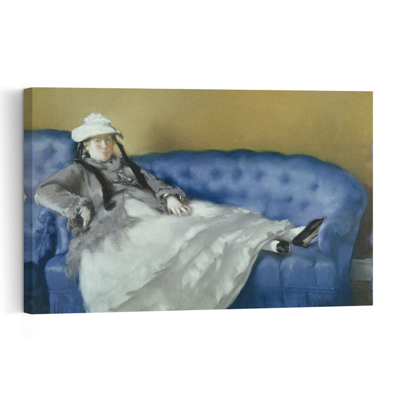 Madame Manet sur un divan bleu, 1874. Estampe d'art mural contemporain abstrait impressionniste, portrait., H 40 po x l 60 po
