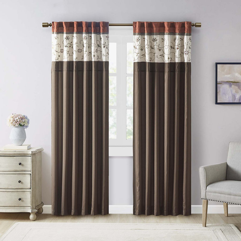 Vanarsdale Room Darkening Curtain Single Panel, Brown/Red, 50" W x 84" L