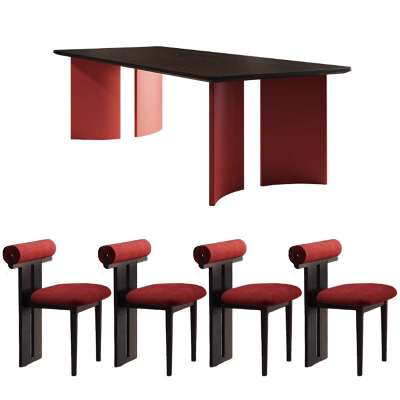 Ensemble de table de salle à manger rectangulaire moderne rouge et noir, H 29,52 po x L 70,86 po x l 33,46 po, Rouge