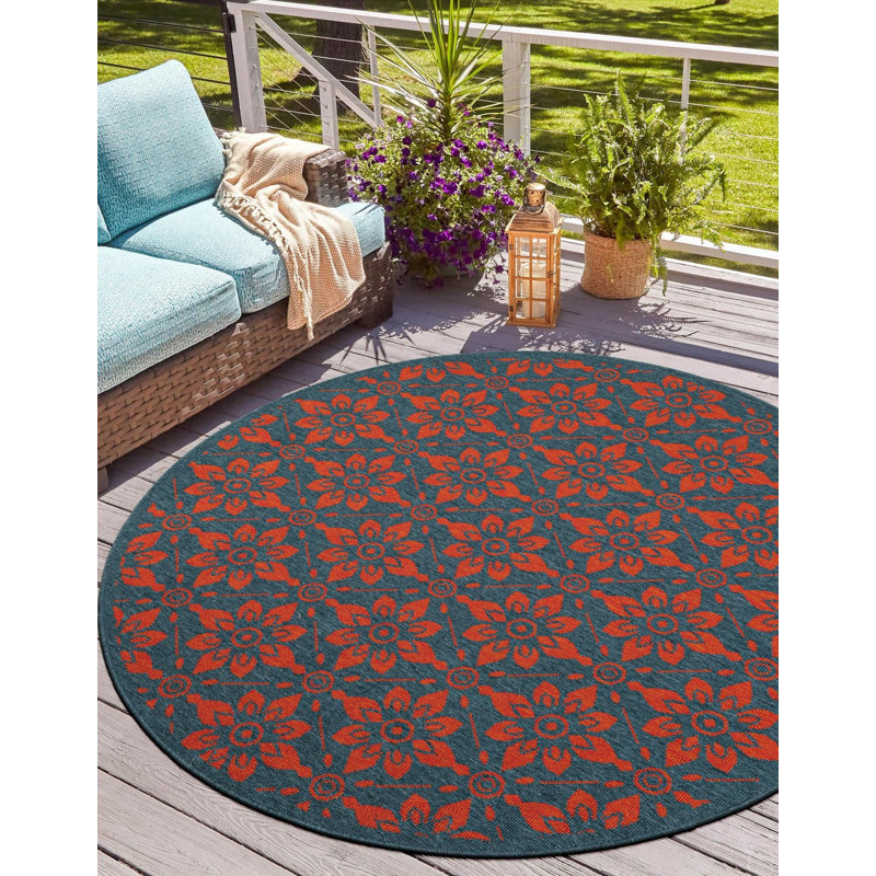 Tapis d'extérieur noir et bleu Aucun, Rond 3 pi 1 po