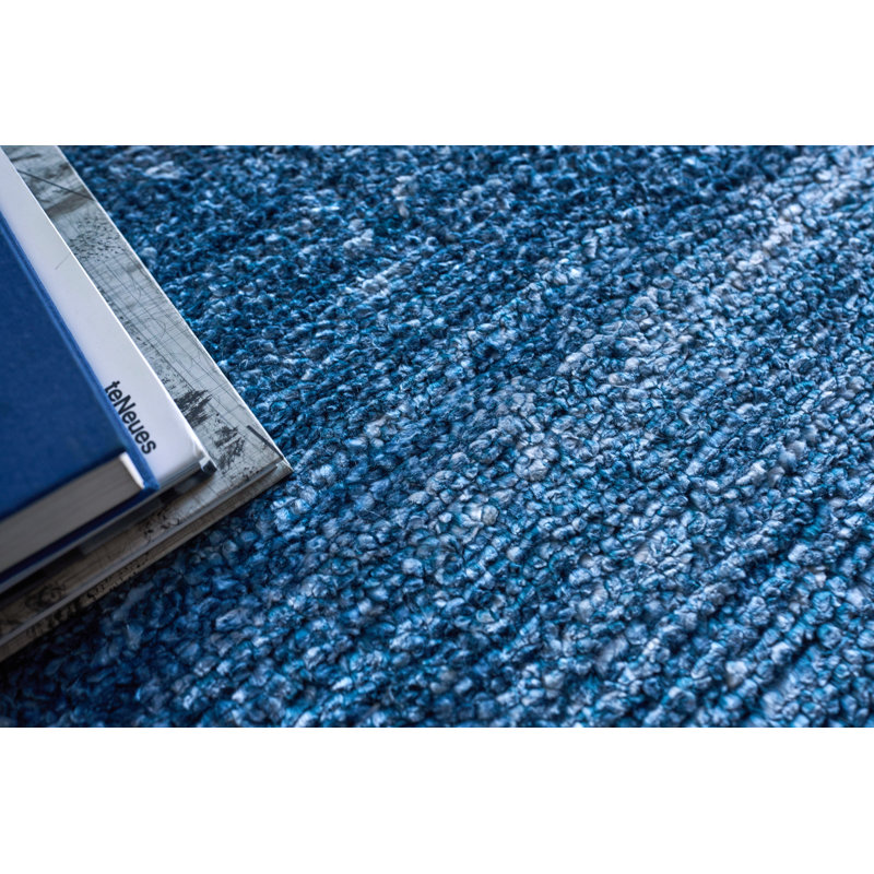Plush Viscose/ Wool Area Rug in Dark Blue, Rectangle 6' x 9'