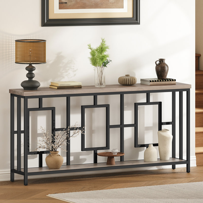 2-Tier Console Table Entryway Table Display Stand with Open Storage