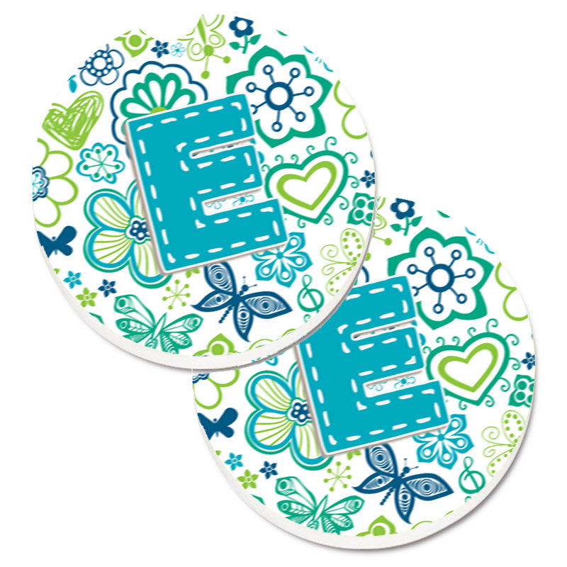 Sous-verre à fleurs et voitures papillons, E, Bleu sarcelle