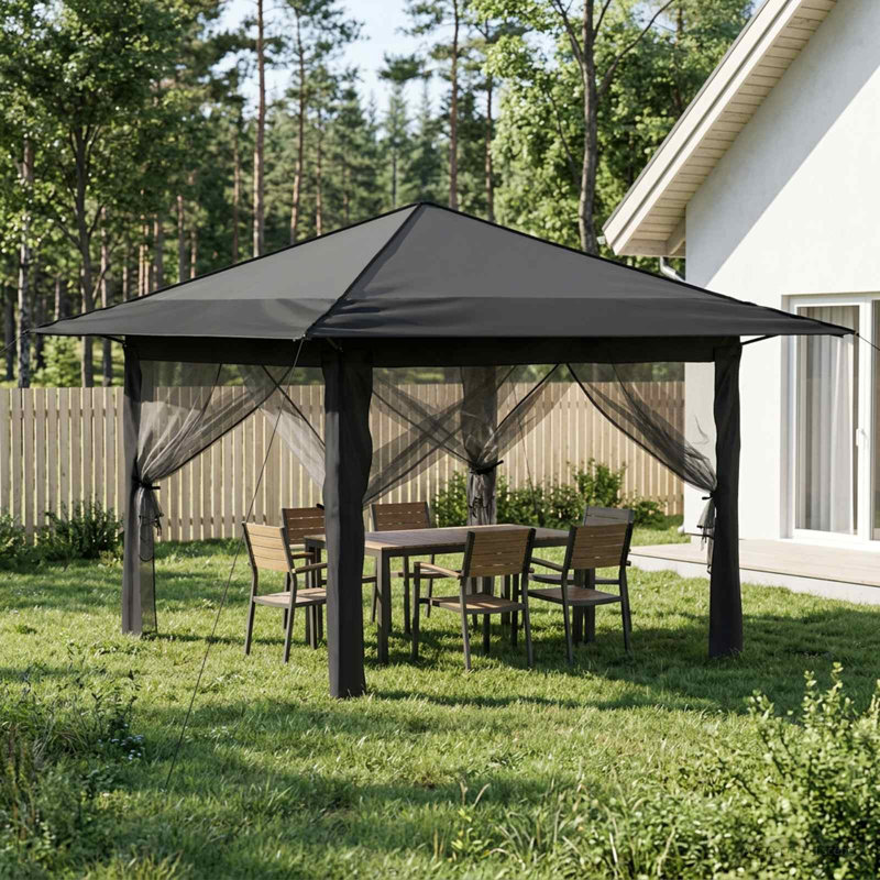 vidaXL Gazebo 210D Oxford with Silver Coating Outdoor Garden Shelter Shade Sun, 2.45m H x 3.3m W x 3.3m D, Anthracite