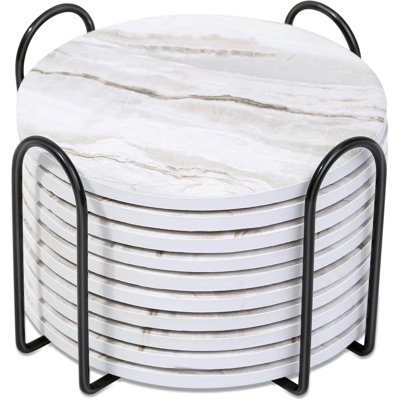 Ensemble de 10 sous-verres Coasters avec support, sous-verres en marbre pour table en bois Coasters