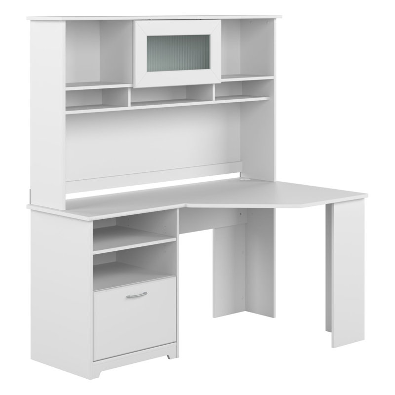 Bureau d'angle réversible avec clapier Ozro, Blanc