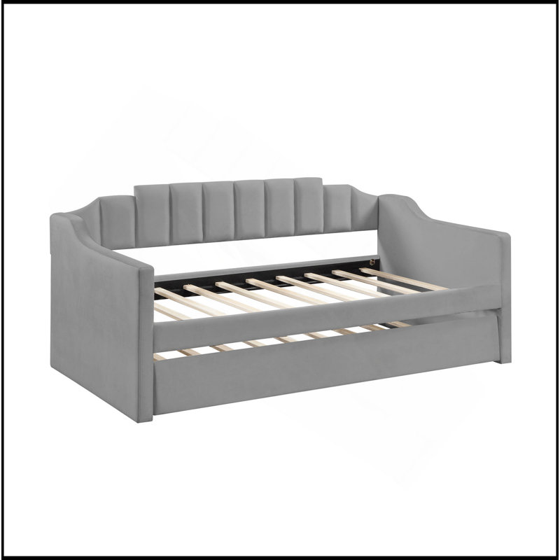 Lit de jour en velours avec canapé-lit capitonné et rembourré en velours, taille simple, gris