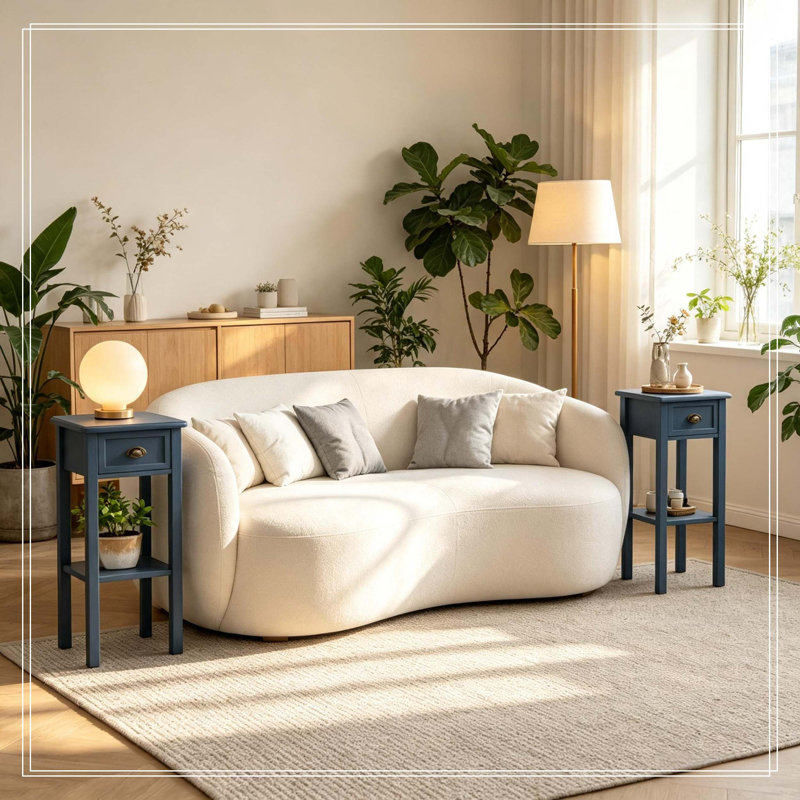 2-Tier Side Table with Drawer and Shelf, End Table(Only 2Pcs Side Table)