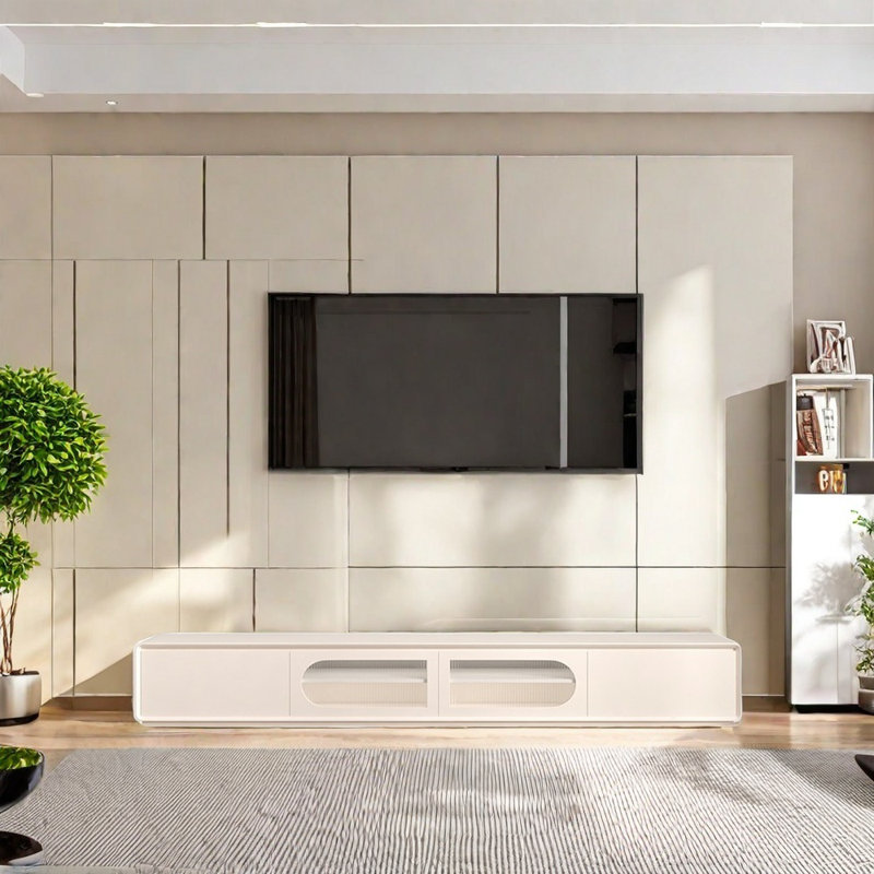 Cream style solid wood TV stand, 86.61"