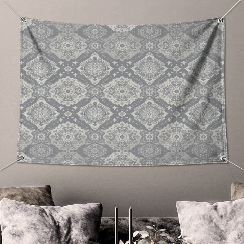Tapisserie murale grise détaillée - Damas, 68 po H x 80 po L avec 4 œillets