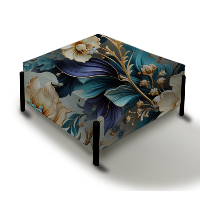 Blanc et doré, fleurs élégantes et délice - grand repose-pieds carré floral