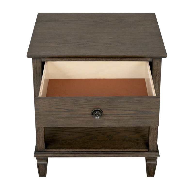 Table de chevet, table de chevet avec 1 tiroir et tablette de rangement ouverte, Marron foncé