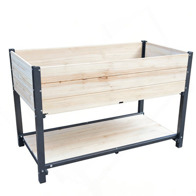 Nouveau style: lit de jardin surélevé à structure en fer et en bois massif - panneaux de bois réversibles et remplaçables, aucune peinture / formaldéhyde, boîte à fleurs bricolage pour légumes, fruits, fleurs