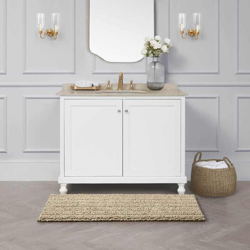 Tan Chenille Non-Slip Bath Mat with TPR Backing