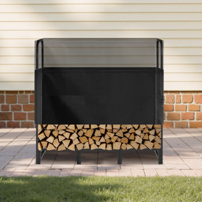 4 ft Outdoor Firewood Rack with Waterproof Cover 1/4 Cord Log Holder