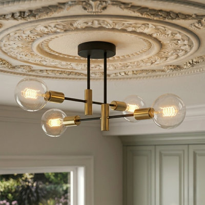 Lustre linéaire moderne Spoutnik à 4 lumières avec accents en fer forgé Rensselear