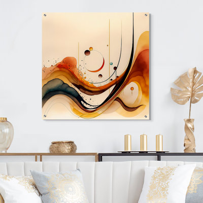 «Burnt Orange Waves Abstract V» - Art mural abstrait en verre minimaliste