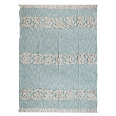 Jeté géométrique en coton tissé bleu et blanc