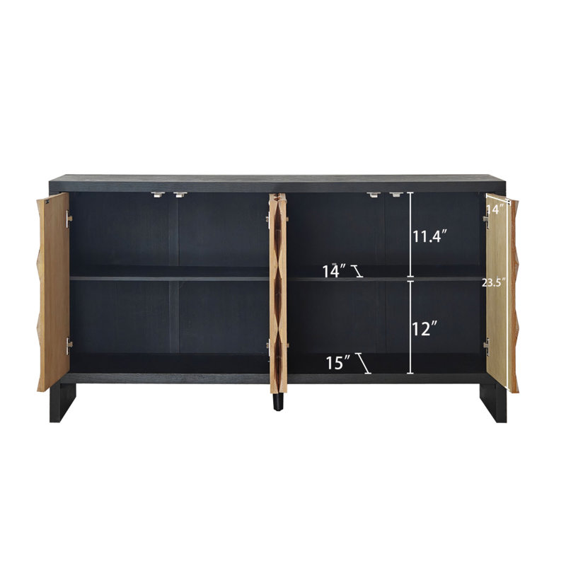 Rustic 4-Door Wood Cabinet with Geometric Pattern