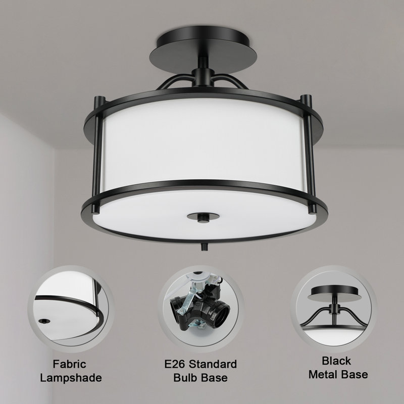 12" 3-Light Linen Flush Mount Ceiling Light Drum Fixture with Fabric Shade for Living Room Bedroom