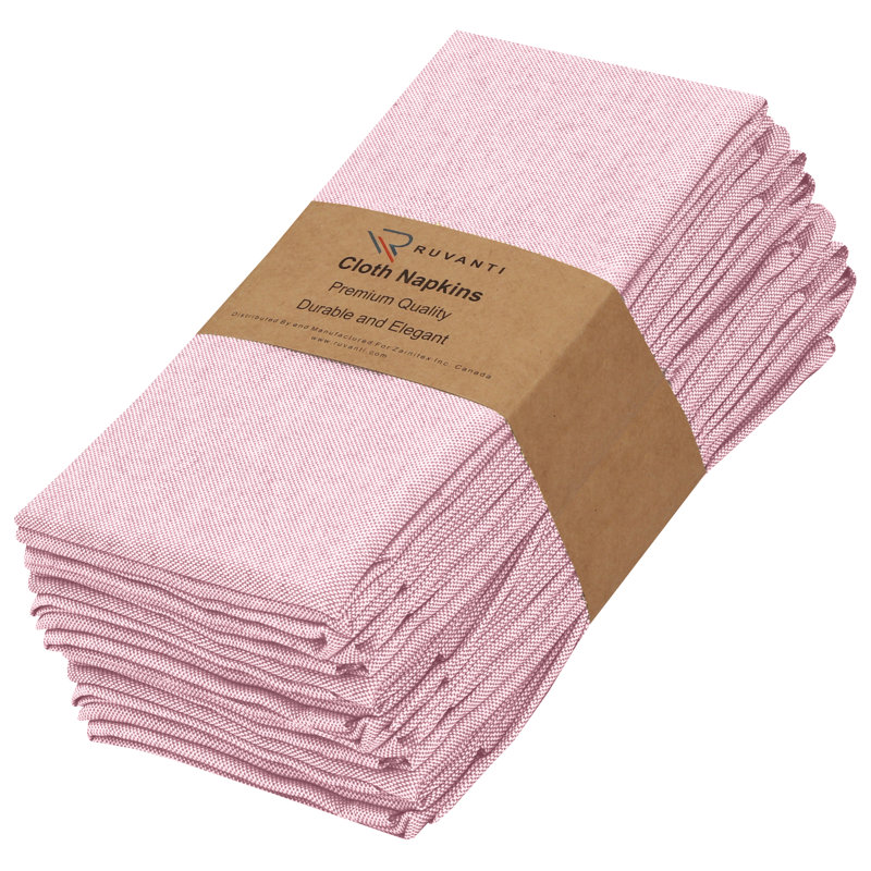 Poly Cotton Square Cloth Napkins Chambray Fabric, Pink