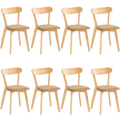 100% Solid Wood Dining Chairs Set Of 8, Wooden Kitchen Chairs, Open Back, Mid-century Modern Chairs For Farmhouse, Kitchen, Dining Room, Natural