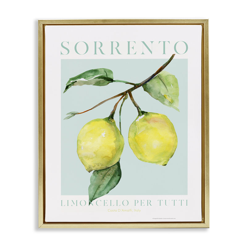 «Sorrento Lemon Branch», art mural encadré flottant par Reinders, Cadre flottant métallique doré, H 31 po x l 25 po