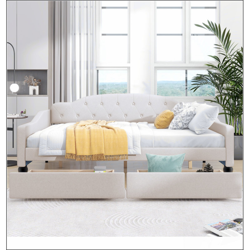 Upholstered Tufted Daybed With Two Drawers