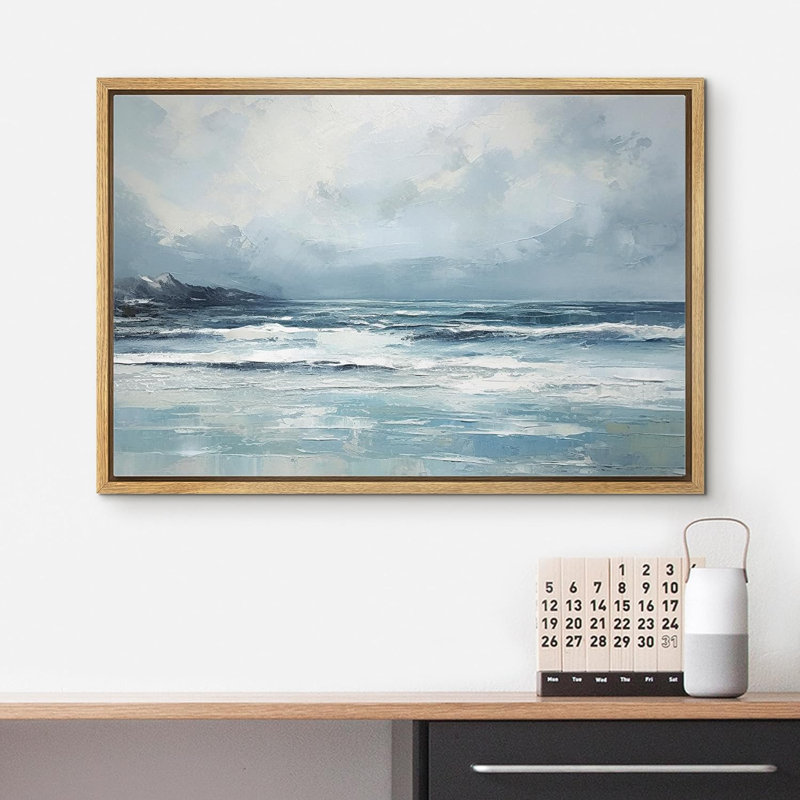 Coastal Beach, bleu marine, océan, vague, plage, nature, sur toile, H 24 po x l 36 po x P 1,5 po, Cadre naturel flottant