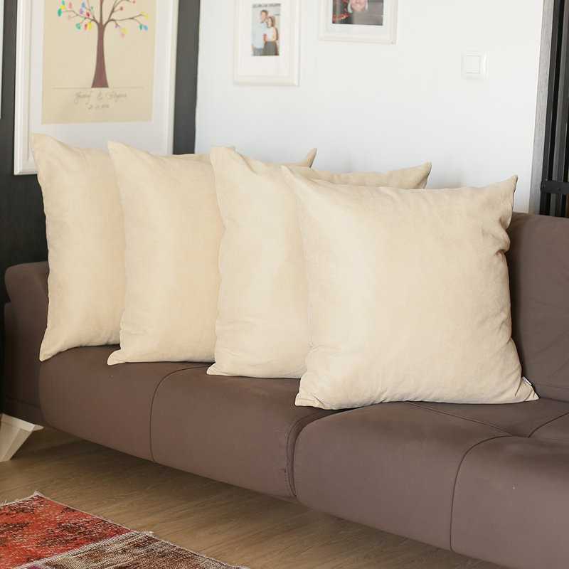 Beige Polyester Euro Square Pillow Covers Set of 4