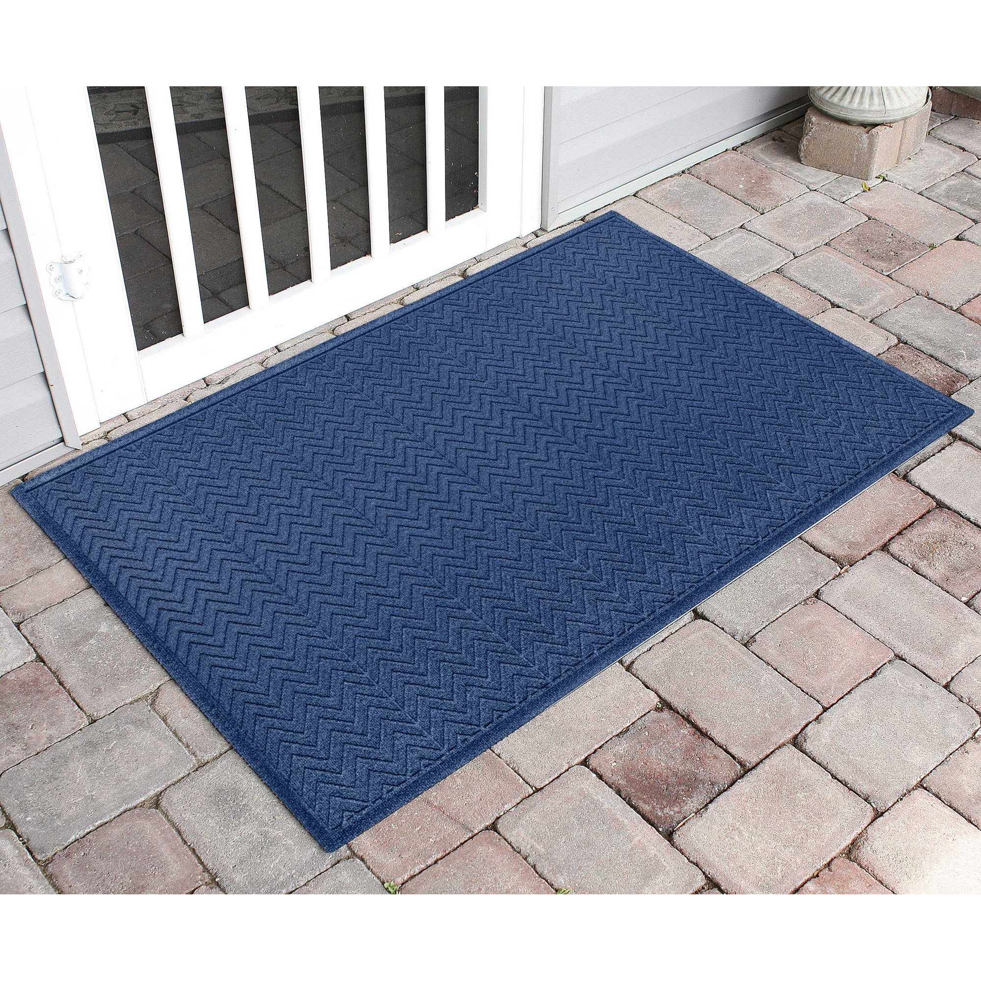 WaterHog Chevron Indoor Outdoor Door Mat, Rectangle 3' x 5', Navy