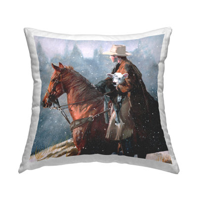 Coussin décoratif imprimé Cowboy Snow Scene par Victoria Schultz