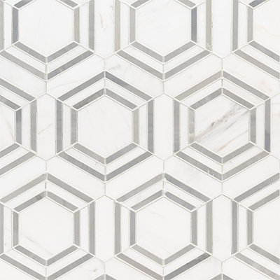 Lattice Fog Geometric 11 in. x 13 in. Polished Marble Mosaic Floor and Wall Tile, Lattice Fog