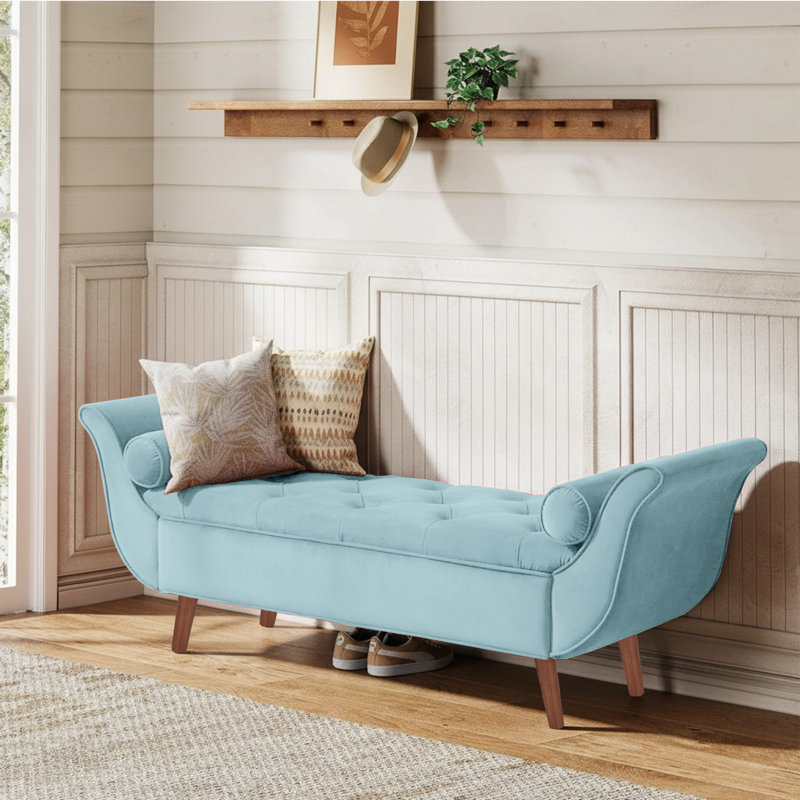Velvet Upholstered Storage Bench, Blue