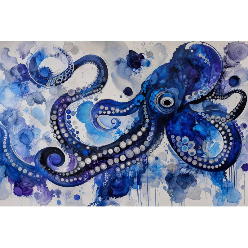 Papier peint pieuvre aquarelle abstraite, 140 po x 108 po, Peler et coller
