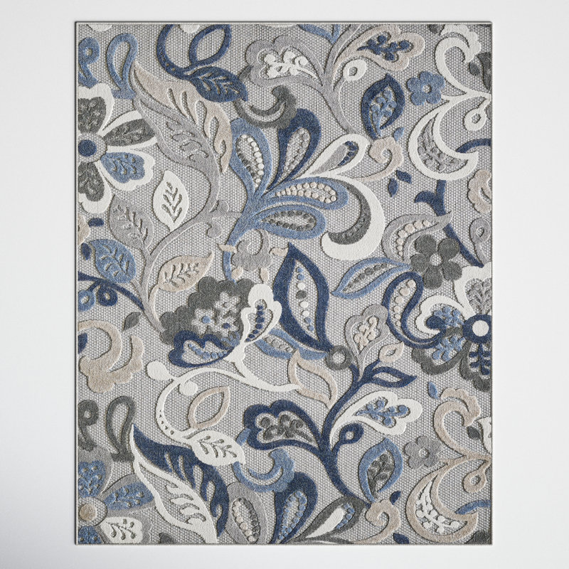 Tapis d'intérieur / extérieur Gahanna, Rectangle 7 pi 10 po x 9 pi 10 po, Gris te bleu
